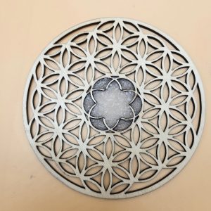 Fleur de vie avec graine de vie remplie de Cristal de Roche